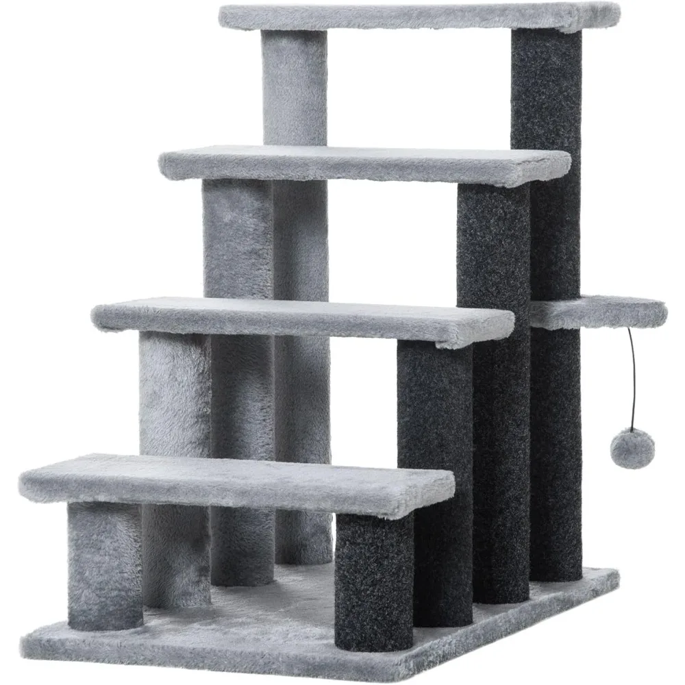 

Cat Stairs, 2 in 1 Cat Tree Tower Pet Steps with Scratching Posts, Hanging Toy Ball, 4-Step Cat Climbing Tower