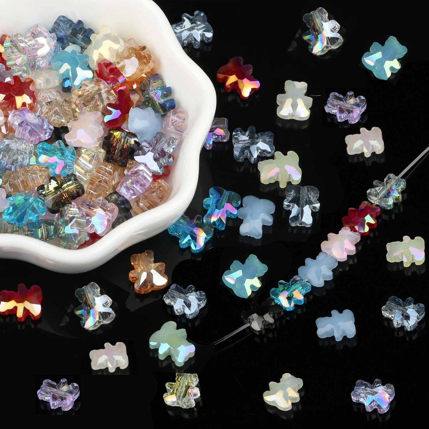 9.5x8mm 30pcs AB Bear Crystal Beads Cute Animal Shape Spacer Crystal Beads Charms for Jewelry Crafts Making DIY Earrings