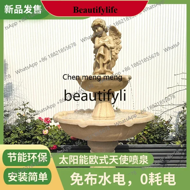D178  Solar European fountain, multi-layer running water angel sculpture, large high-end, garden decoration ornament