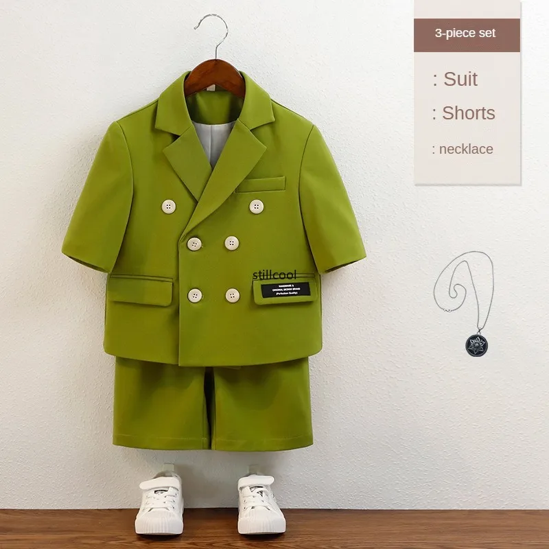 Suit for Boys Summer New Handsome Casual Kids Birthday Blazer Set 2 To 12 Years Children School Group Piano Performance Costumes