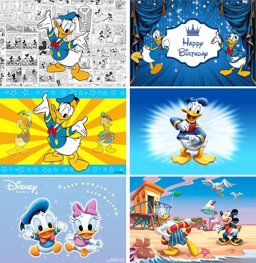 Customize Vinyl Disney Donald Duck Party Backdrops Photography Background Wall Cloth Baby Shower Kids Birthday Party Decoration