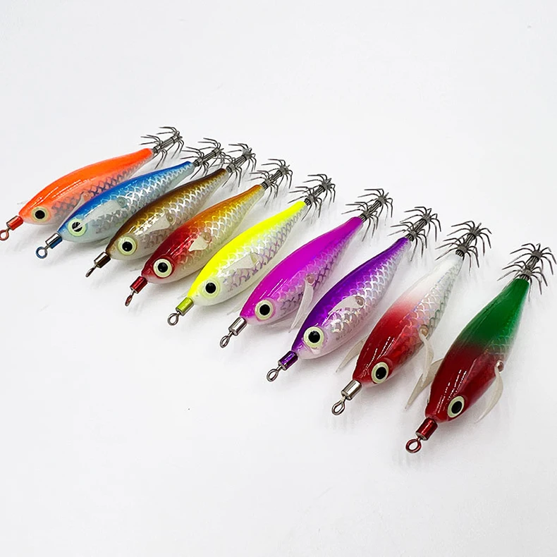 ShareShark 10 Stück/Box Tintenfisch-Jig-Köder 8cm 5,6g UV-Leuchtende Garnelenköder Horizontaler Kunstköder für Tintenfisch Oktopus Salzwasser – Detail 18
