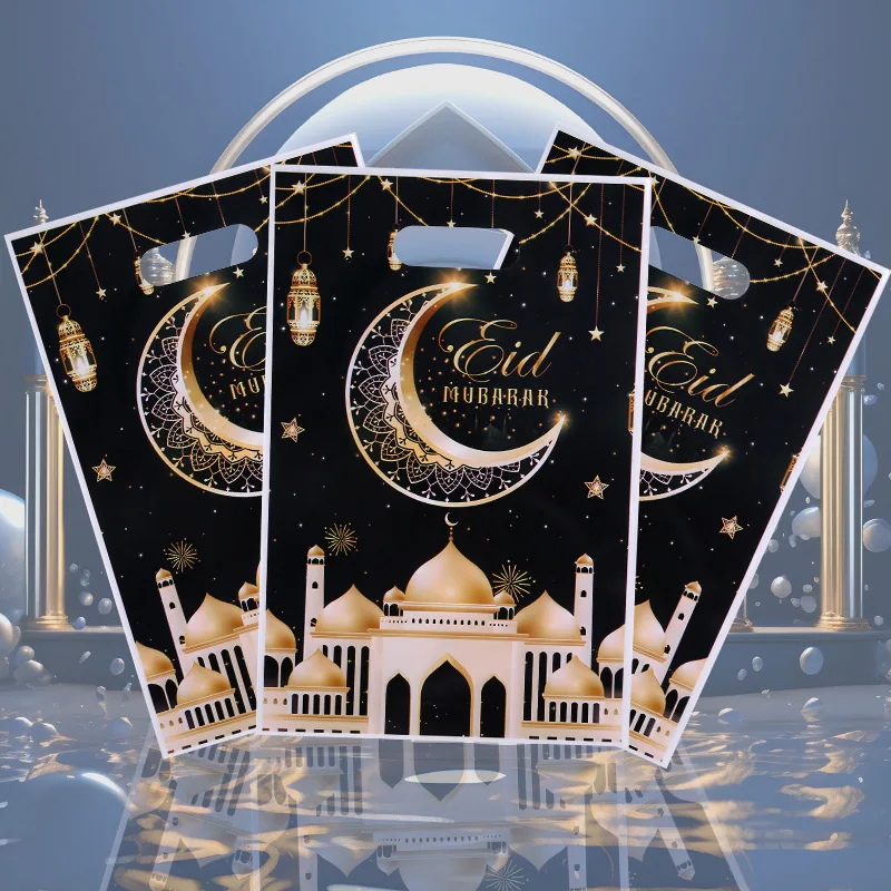 100/50 pçs eid mubarak sacos de embalagem de presente plástico doces tratar sacos kareem ramadan decoração 2025 muçulmano islâmico fontes de festa