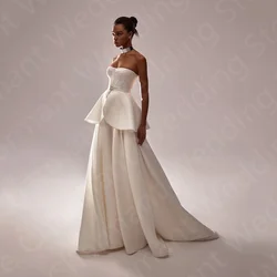 Vestidos de noiva personalizados 2024 três peças vestidos de casamento com mangas removíveis vestidos de casamento sem alças robe de mariée peplum