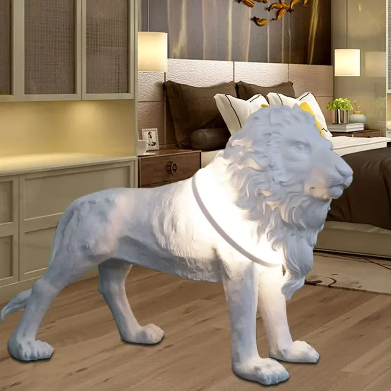 

Nordic style fiberglass lion sculpture mall living room bedroom hotel large resin animal floor lamp ornament