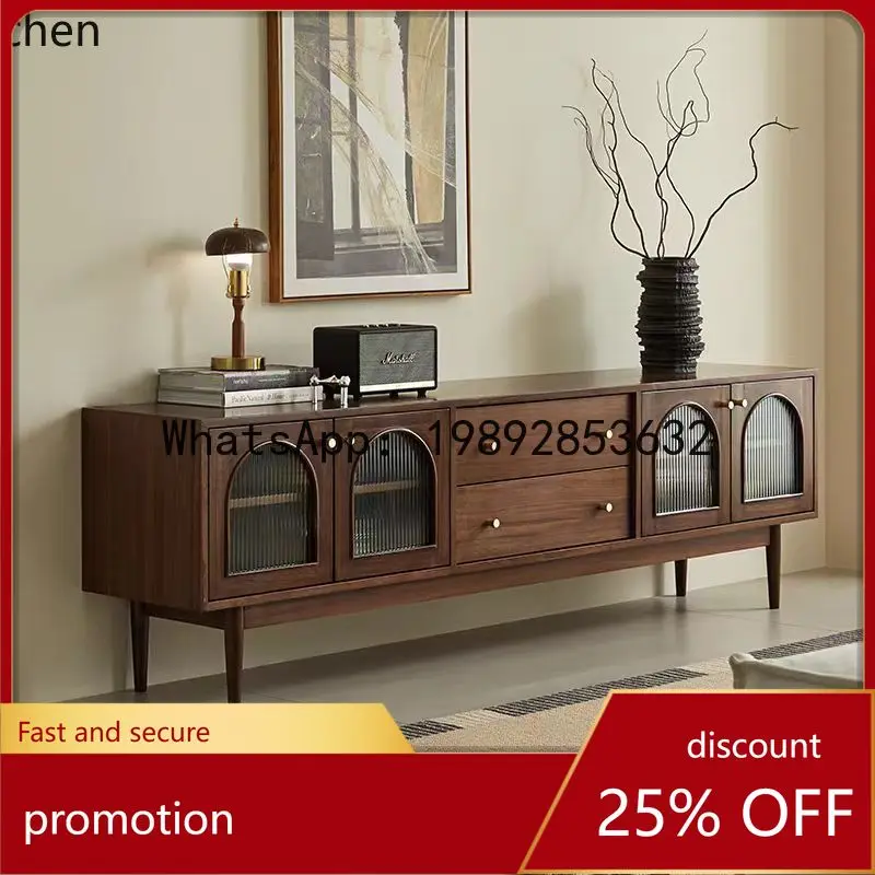 

YFY French Retro Solid Wood TV Cabinet American Simple Home TV Cabinet Vintage Storage Coffee Table Set