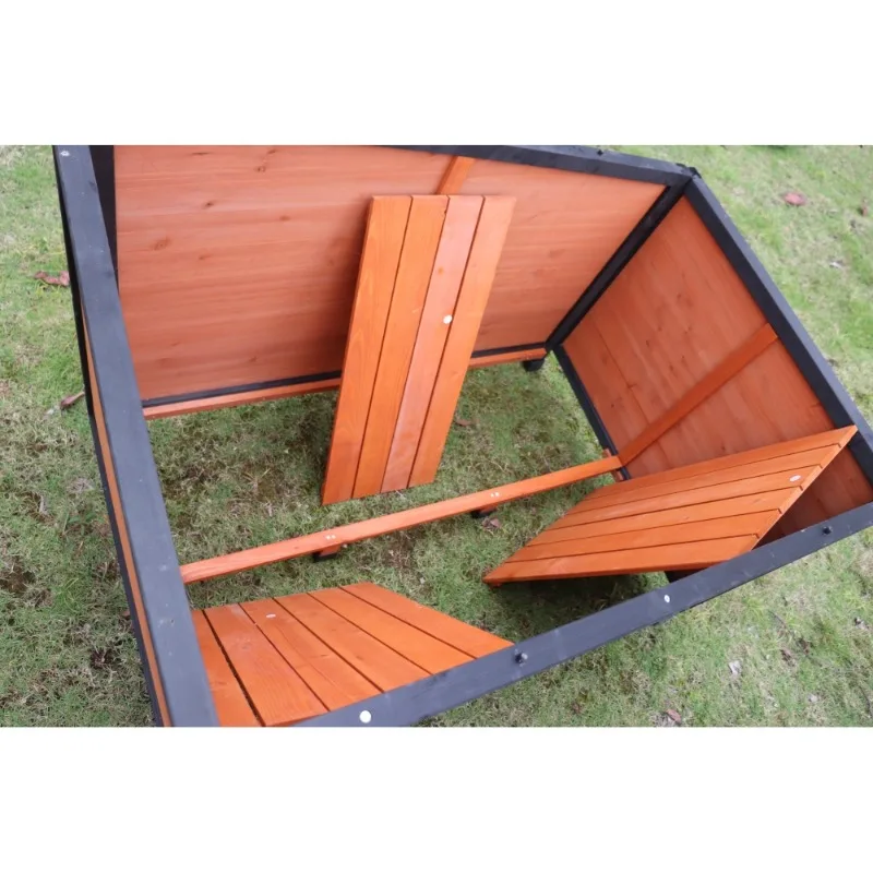 Wooden Dog Kennel for Winter with Raised Feet Weatherproof for Large Dogs(Gold red and black)PVC waterproof roof(L)