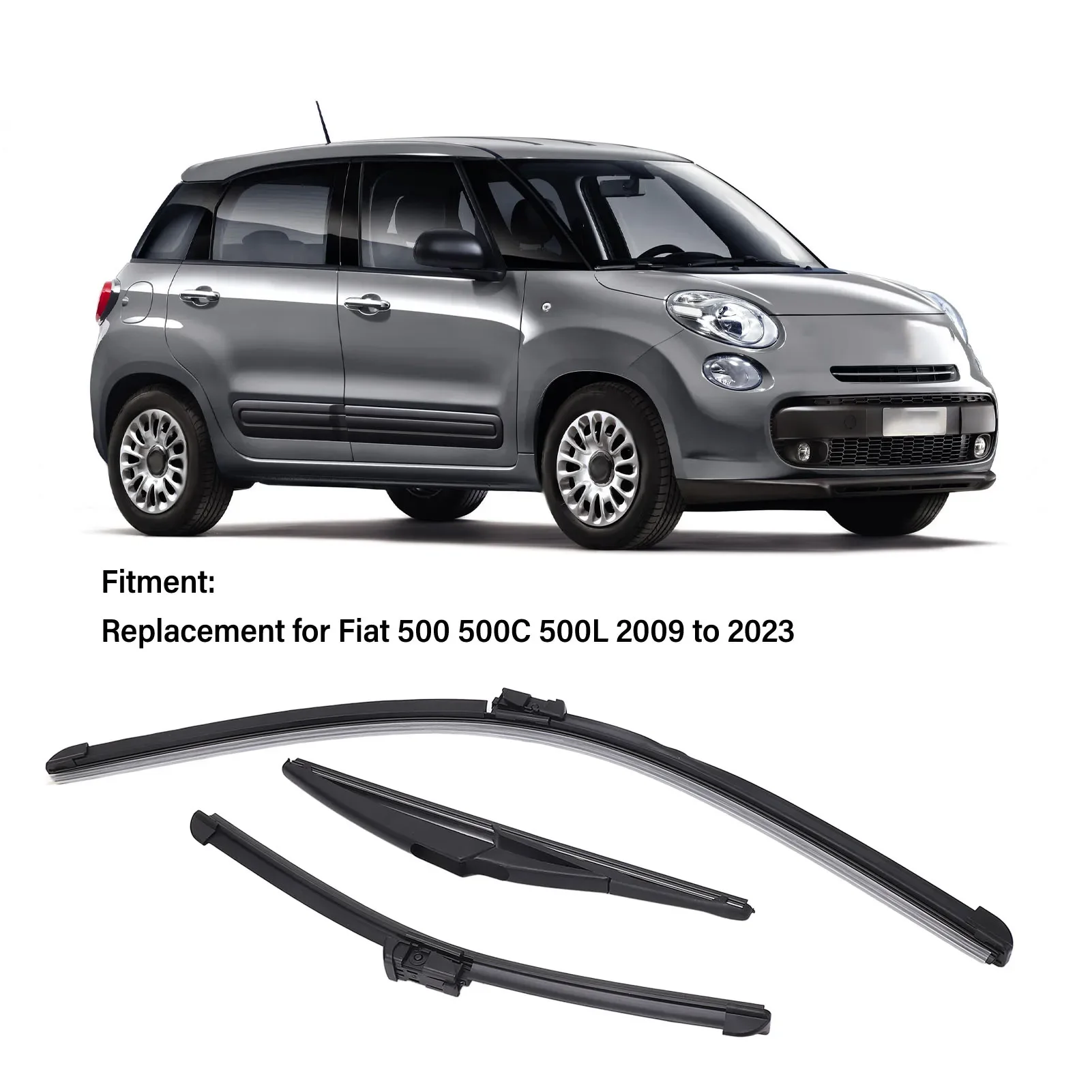 Front Rear Windscreen Wiper Blades Soft Rubber Windshield Rain Brushes Replacement For Fiat 500 500C 500L 2009 To 2023