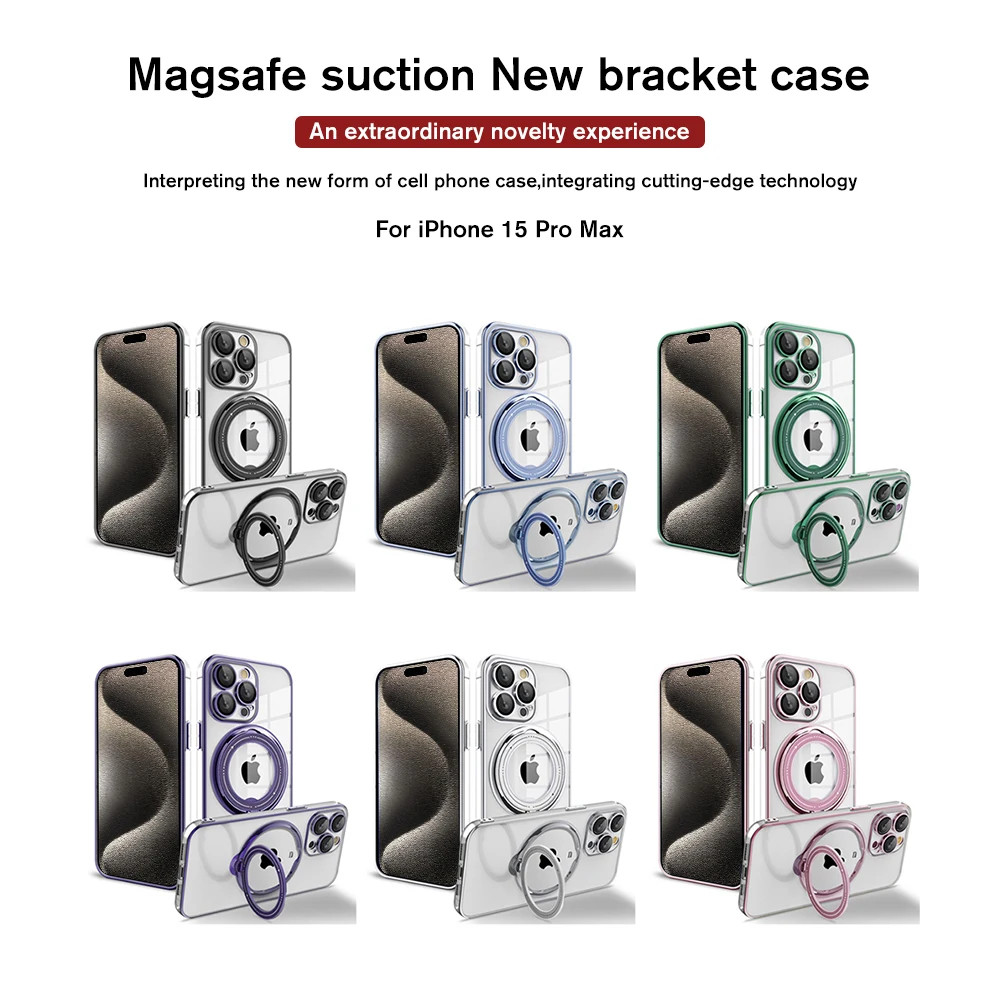 Plating Rotating Stand Case For iPhone 15 Pro Max For Magsafe Wireless Charger Magnet Lens Protection Cover iPhone15 Plus 15Pro