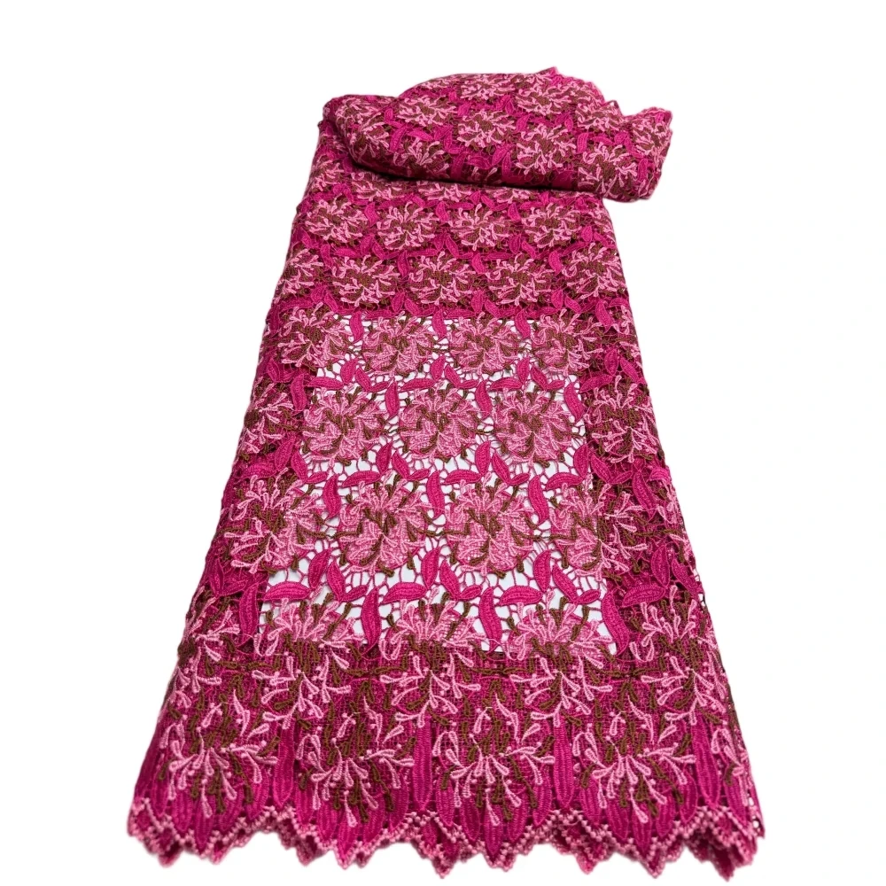 

5 Yards Nigerian Guipure Cord Lace Fabric 2025 High Quality Sequins African Mesh Milk Silk Embroidery Lace Fabric Women Sewing