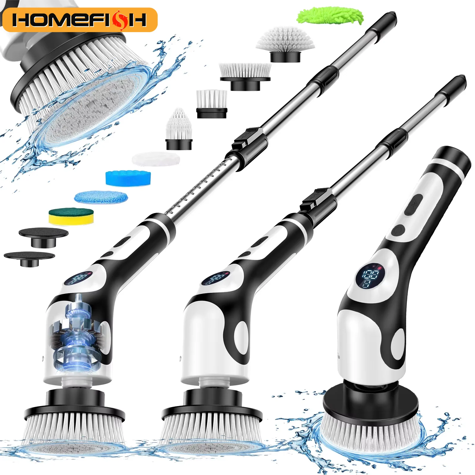 HOMEFISH Multifunctional Electric Cleaning Brush Voice Rechargeable Smart Rotary Cleaning Brush Kitchen Cleaning Brush