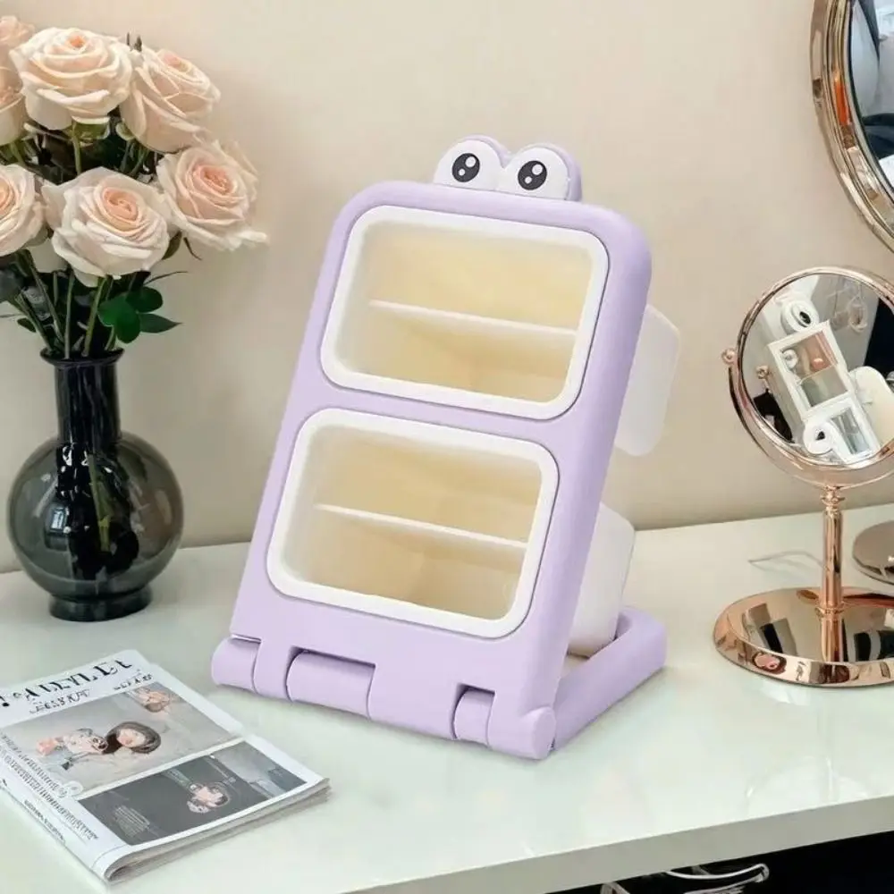 منظم مائل لسطح المكتب قابل للإزالة، صندوق تخزين مستحضرات التجميل الملونة الكرتونية، تصميم بزاوية مقسمة، حامل قلم مائل للمكتب