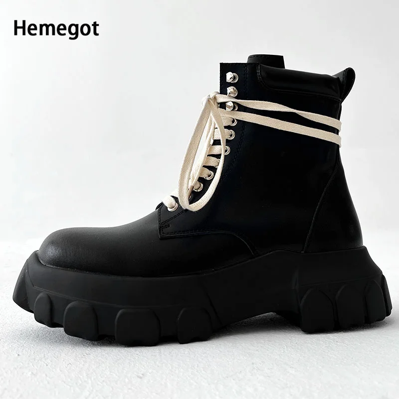 Thick-Soled Heightened Boots Men's Lace Up Boots Leather Zipper Locomotive High-Top Shoes Men's British Style Shoes