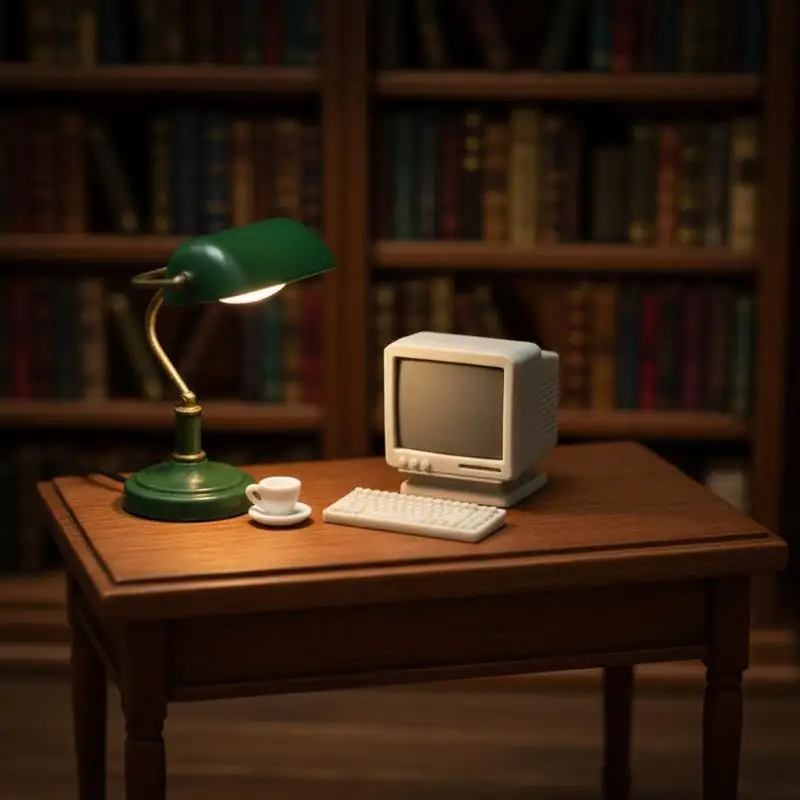 Miniature Desktop Computer Model Retro Vintage 112 118 Scale for Dollhouse Scene Office Table Display Ornament Collectibles
