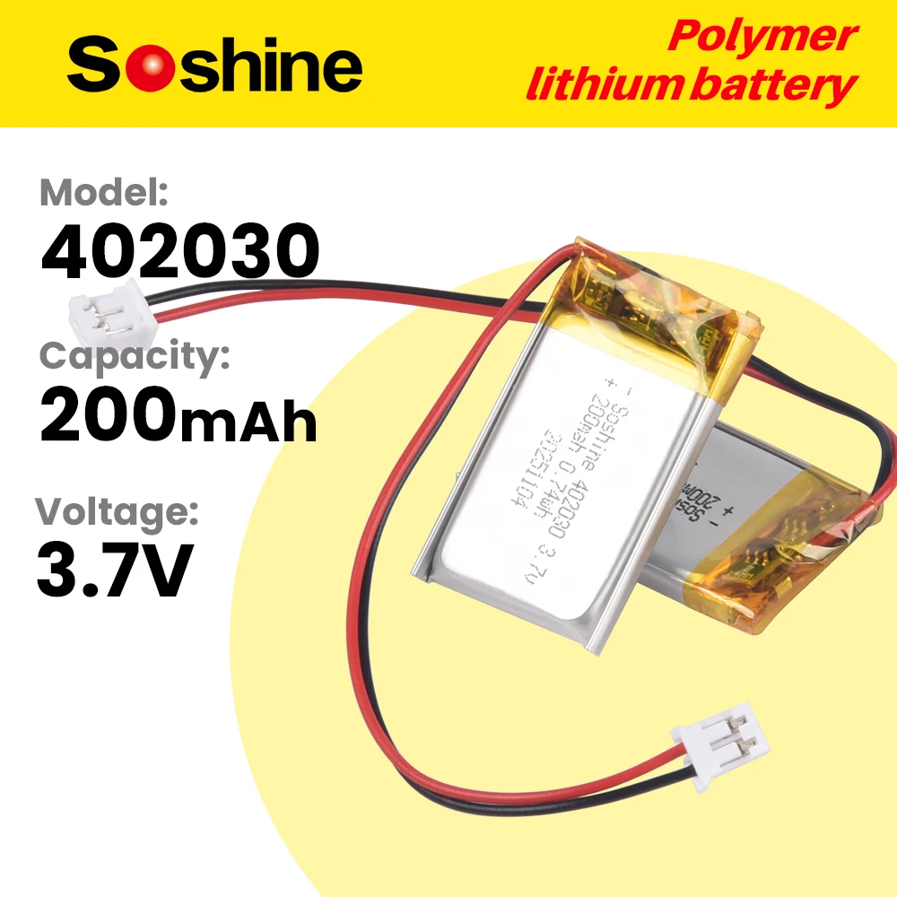 Soshine 402030 200mAh 3.7V Lithium Polymer Battery for GPS Tablet PC Pet Training Tool Webcam Smart Bracelet Voice Recorder