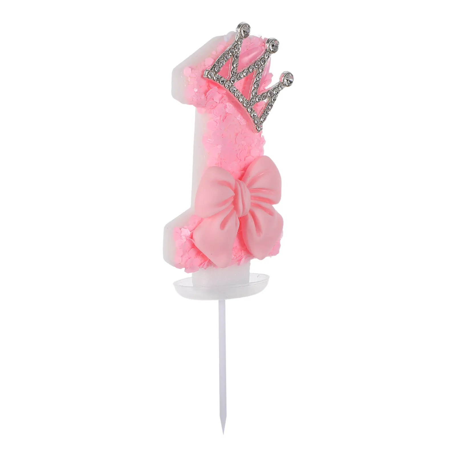 Pink 1St Birthday Number One Bow Crown Cake Topper Birthday Cake Decoration Number Candles for Cakes Cupcake Pick, - view 6