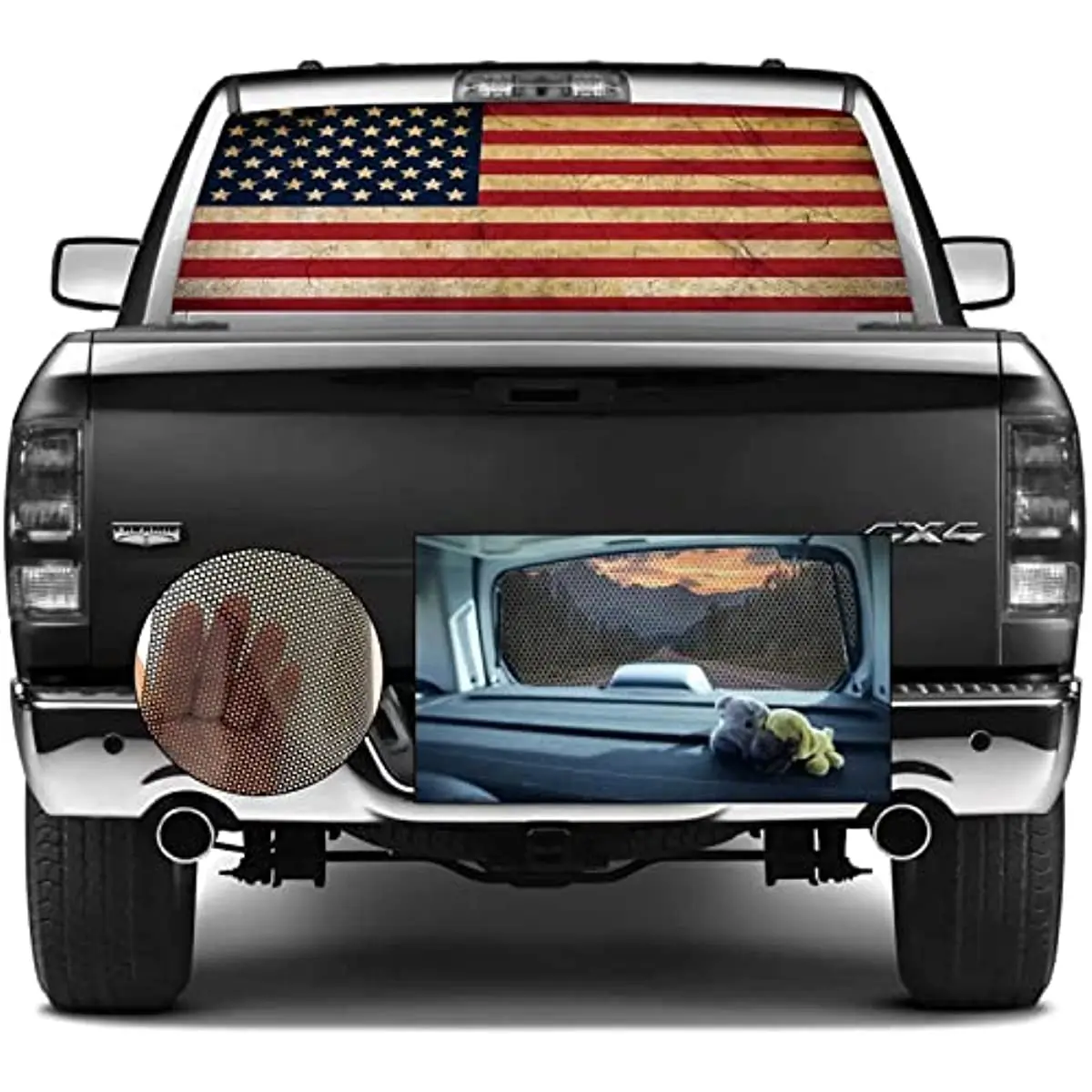 Rear Window Decals for Trucks,Rustic American Flag Pickup Truck Rear Window Graphic Decals, Back Window Tint Perforated Vinyl Tr