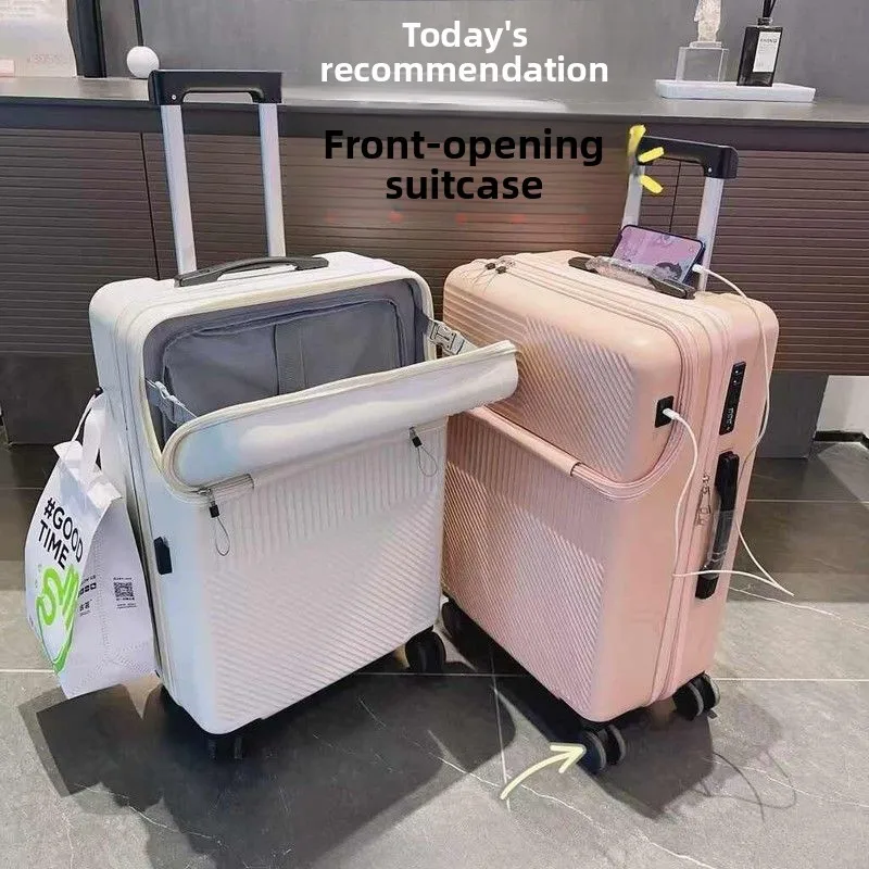 2024-new-20-inch-front-opening-usb-interface-multi-functional-travel-suitcase-small-size-carry-on-bag-with-cup-holder