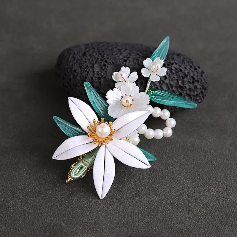 6mm Bracelet Hand String Original National Style Wrapping Flower Flower Edge Clip Fresh Bamboo Leaf Pearl Hair Accessories Hanfu