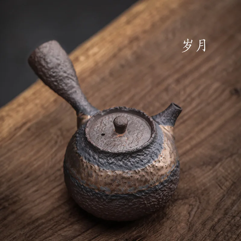 

Japanese Coarse Pottery Stone Side Handle Pot Handmade Retro Ceramic Kung Fu Tea Set Small Teapot Single Pot Pu 'er Tea Infuser