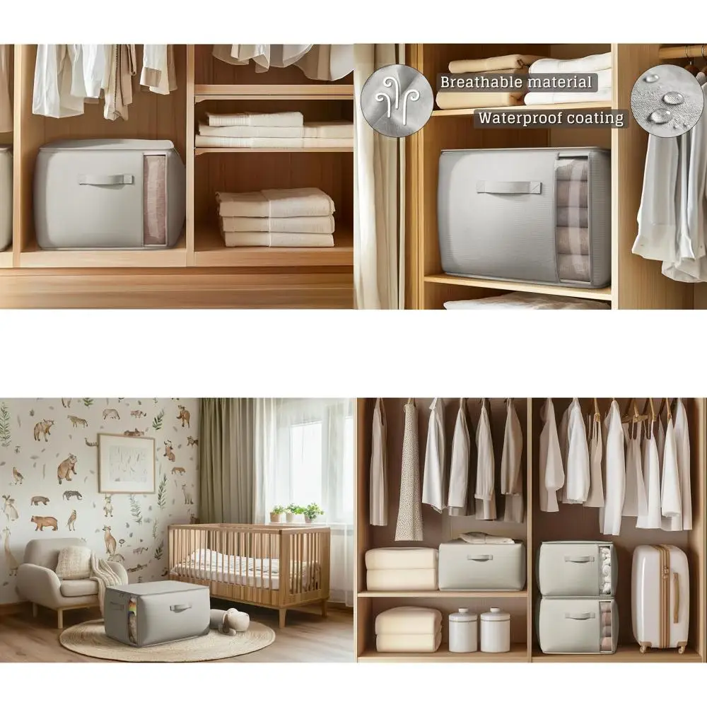 

6 Pack Grey Canvas Storage Bags with Dual Zipper and Handles for Clothes, Sweaters, and Blankets