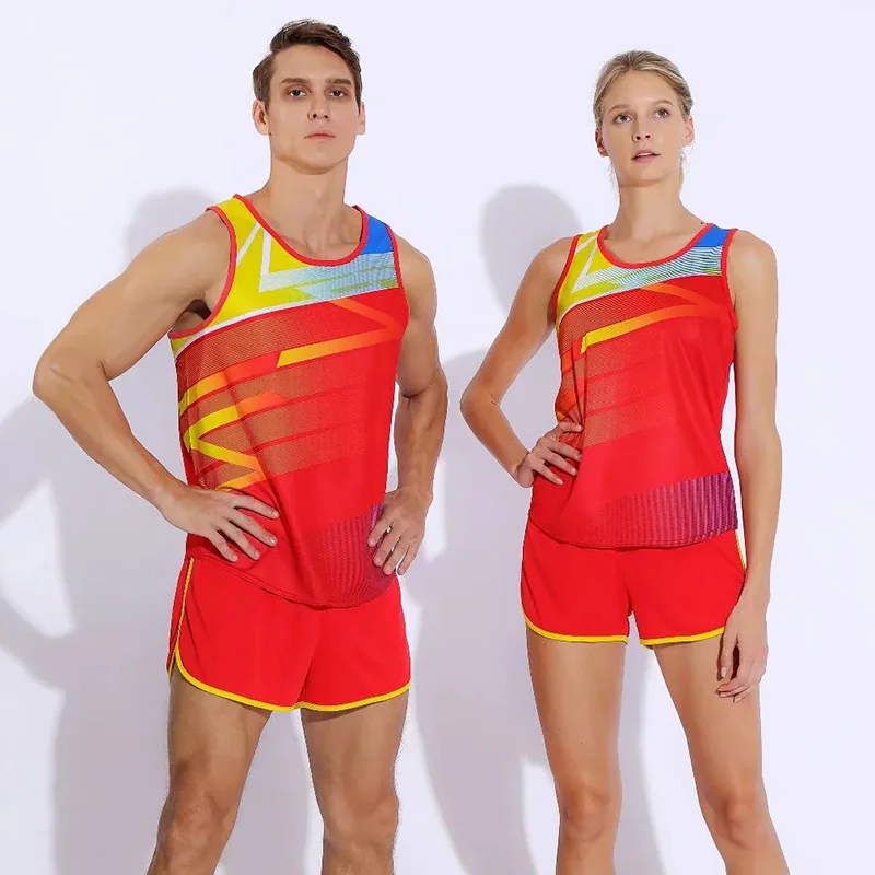

Spring Men's Women Sports Running suit Joggers Loose Sportswear Suits Men's Marathon Racing Vest+Shorts Track and field Clothes