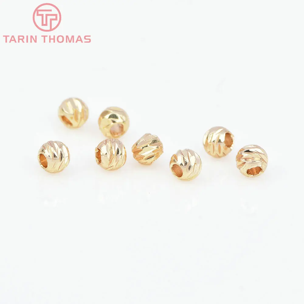 (7561) 50PCS 3MM 4MM 24K Gold Color Plated Brass Engraved Spacing Beads Bracelet Beads High Quality Diy Jewelry Accessories