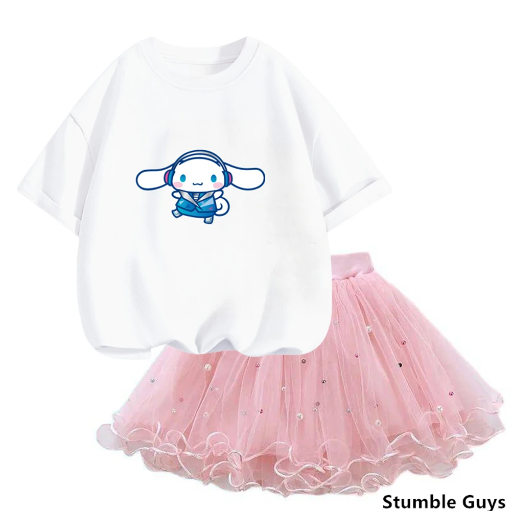 Korean style kids Little Girls Pretty Clothing Set Fashion Outfits Summer Cinnamoroll T-Shirt& tutu Mesh Skirt Two Piece