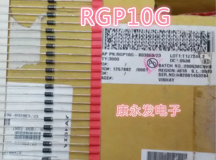 Diodo rápido original da recuperação, 100 PCes, RGP10G, GS, DO-41, 1A, 400V