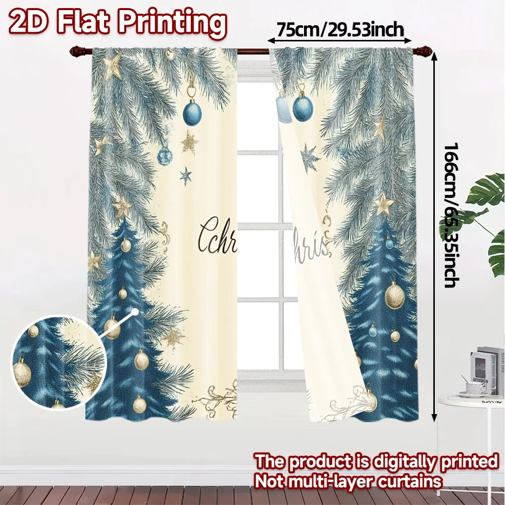 2pcs,Curtains Christmas Tree Ornaments Festive Woodland (2) Modern Curtains&Window Treatment Yarn Curtains Home Decor Use for