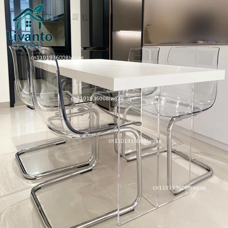 

PC Dining Chair Transparent Nordic Armchair Retro Crystal Seat Modern Curved Backrest Stool for Kitchen or Café Use