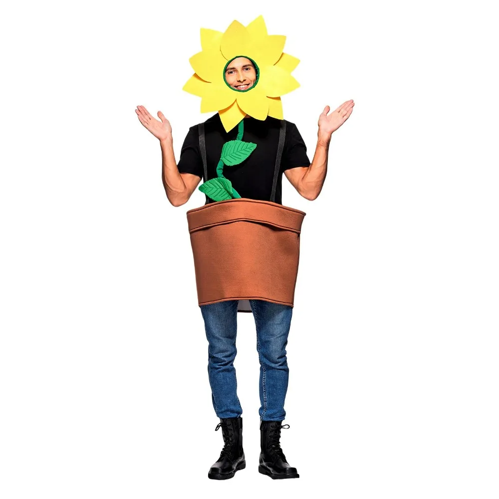 Adult Flower Pot Costume Halloween Funny Sunflower Fancy Dress for Men Women