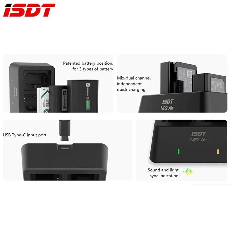 ISDT NP2 Air 25W Mix-Dual Channel Charger for SONY Digital Imaging Equipment NP-BX1 NP-FZ100 NP-FW50 Battery