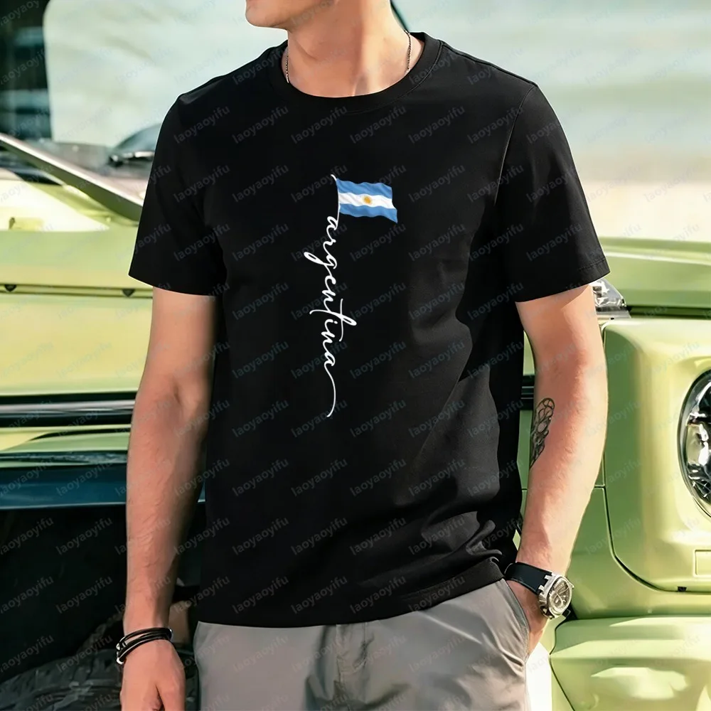 

Argentina Football T-Shirt for Men Vertical Script Print Tops Argentine Soccer Fan Tee Vintage Classic Trend Camiseta Hombre