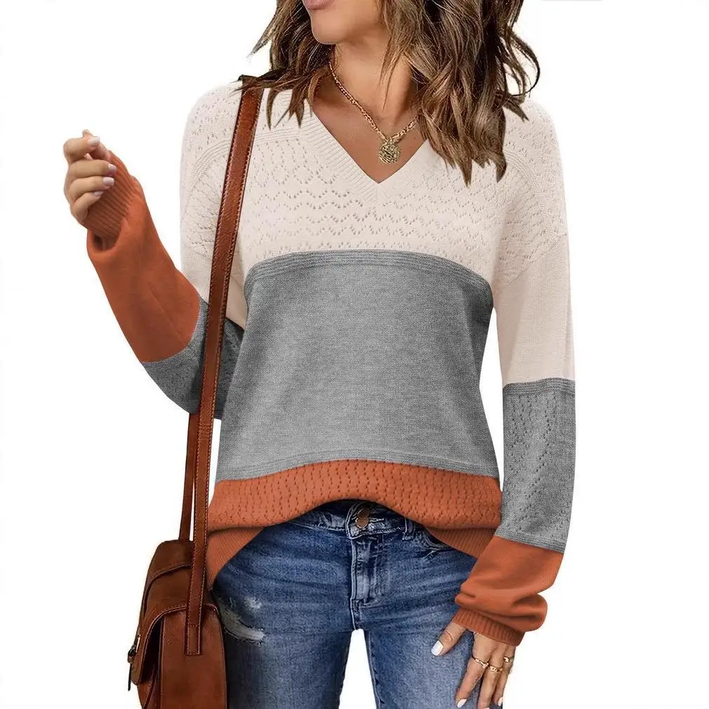 V-Ne Knitted Sweater Women's Loose Fit Hollow out Turtlene Pullover Mid-Length Casual Comfortable Breathable Knitwear