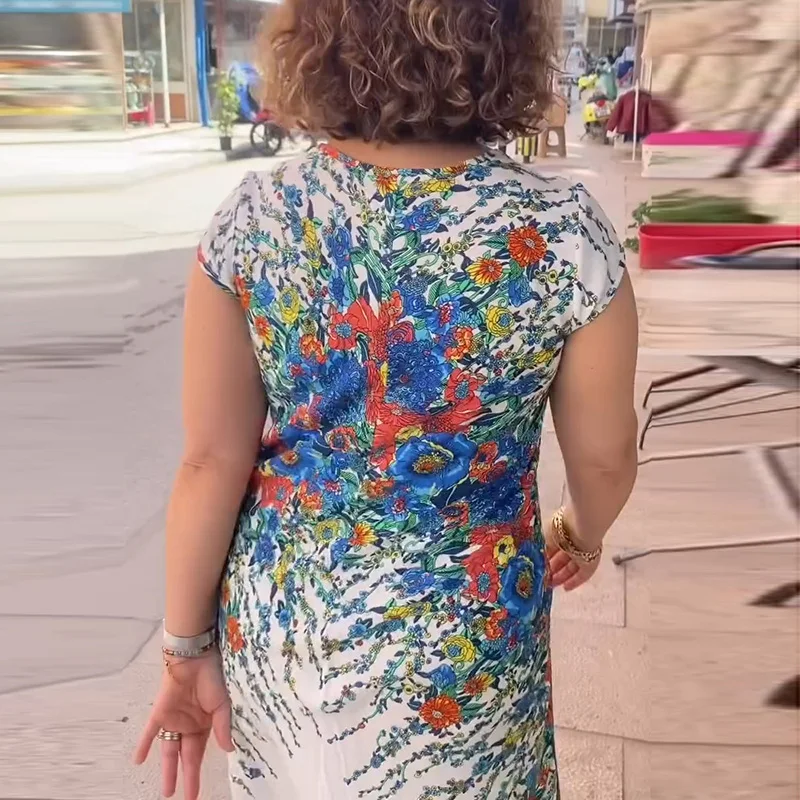 Frühling Sommer High Street Casual Böhmischen Frauen Kleid Elegante Pendeln Langes Kleid Blumen Druck V-ausschnitt Kurzarm Lose Kleid