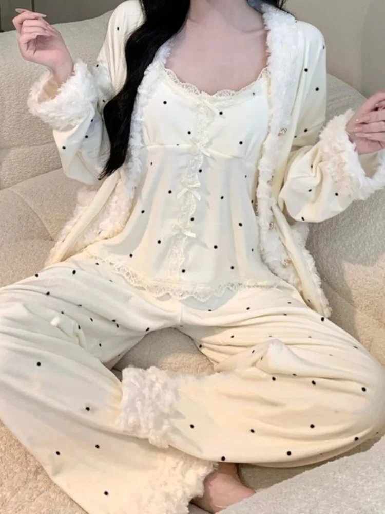 

Kawaii Autumn Winter Sleepwear Korean Style Sexy Comfortable Pajamas, Fashionable and Elegant Women's Home Clothes Two-Piece Set