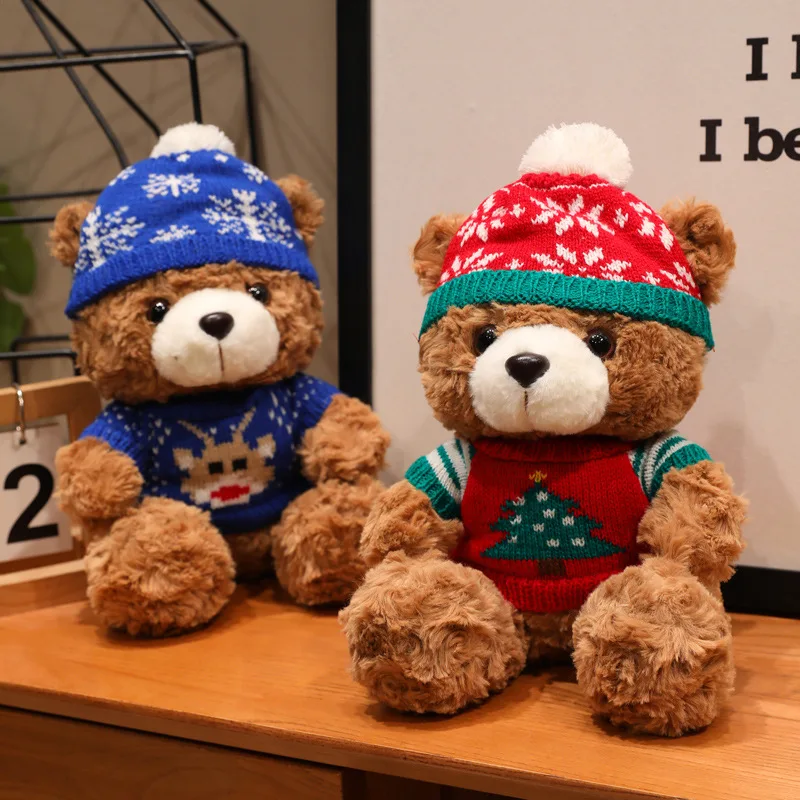 1Pc 18/23cm Kawaii Christmas Bear Plush Dolls Cute Bears with Xmas Hat Sweater Stuffed Soft Animal Toy Nice Christmas Gifts