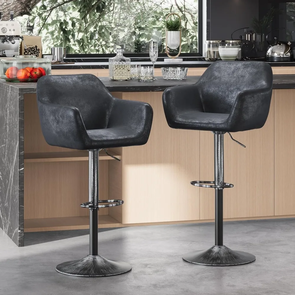 

Bar Stools Set of 2, Adjustable Height Swivel Kitchen Barstools, 29 Inch Faux Leather Bar Chairs with Padded Back and Metal Base
