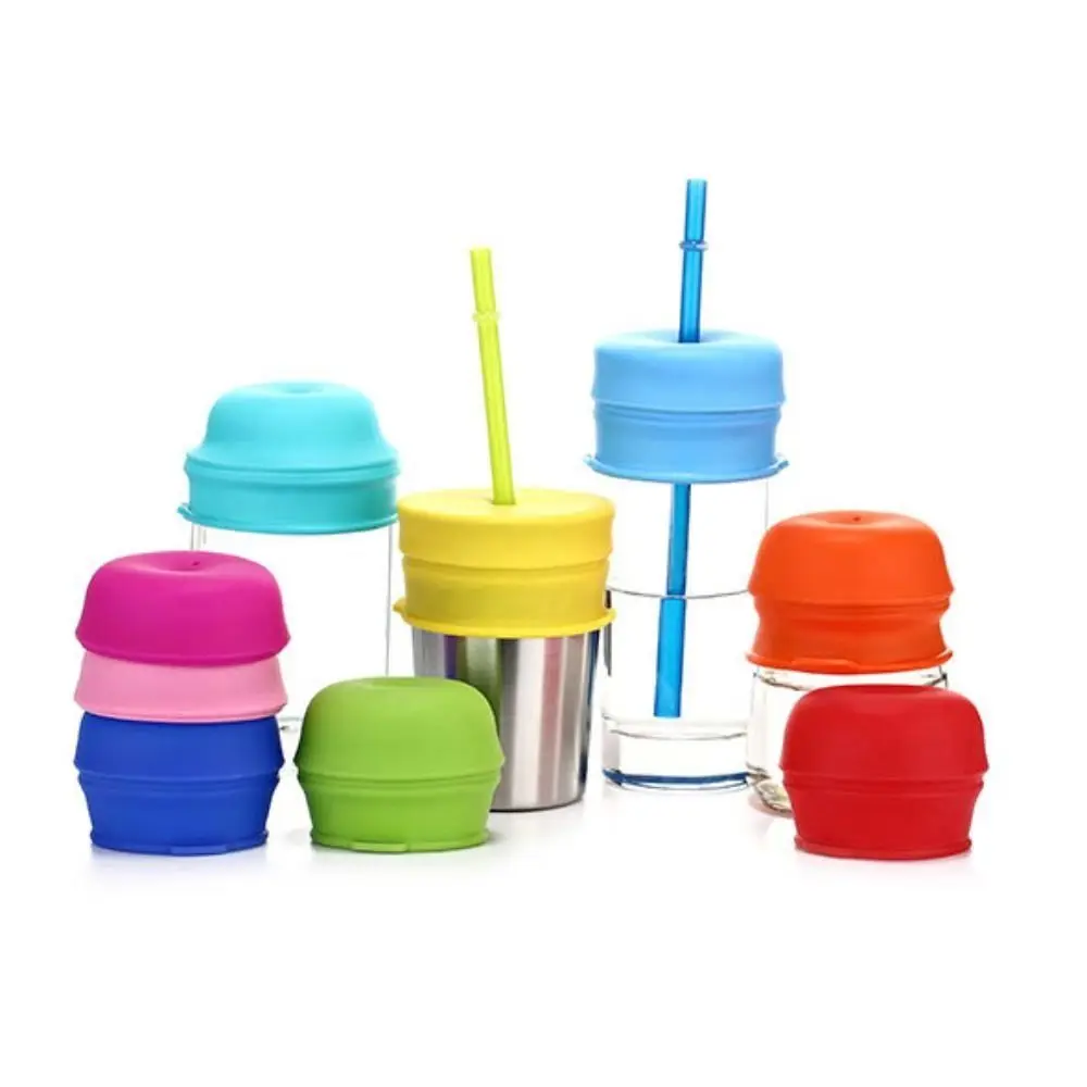 1Pc Silicone Cup Lid With Straw Hole Elastic Spill-Proof Colorful Cup Cover Protective Cover Bottle Accessories