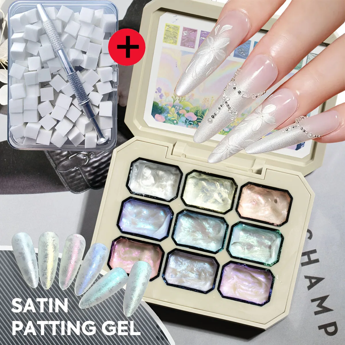 

1 компл./2 шт. атласный гель сплошной поп клей печать переноса градиент аура гель лак для ногтей художественная вечеринка Рождество 100 шт. губка 1 шт. зажим