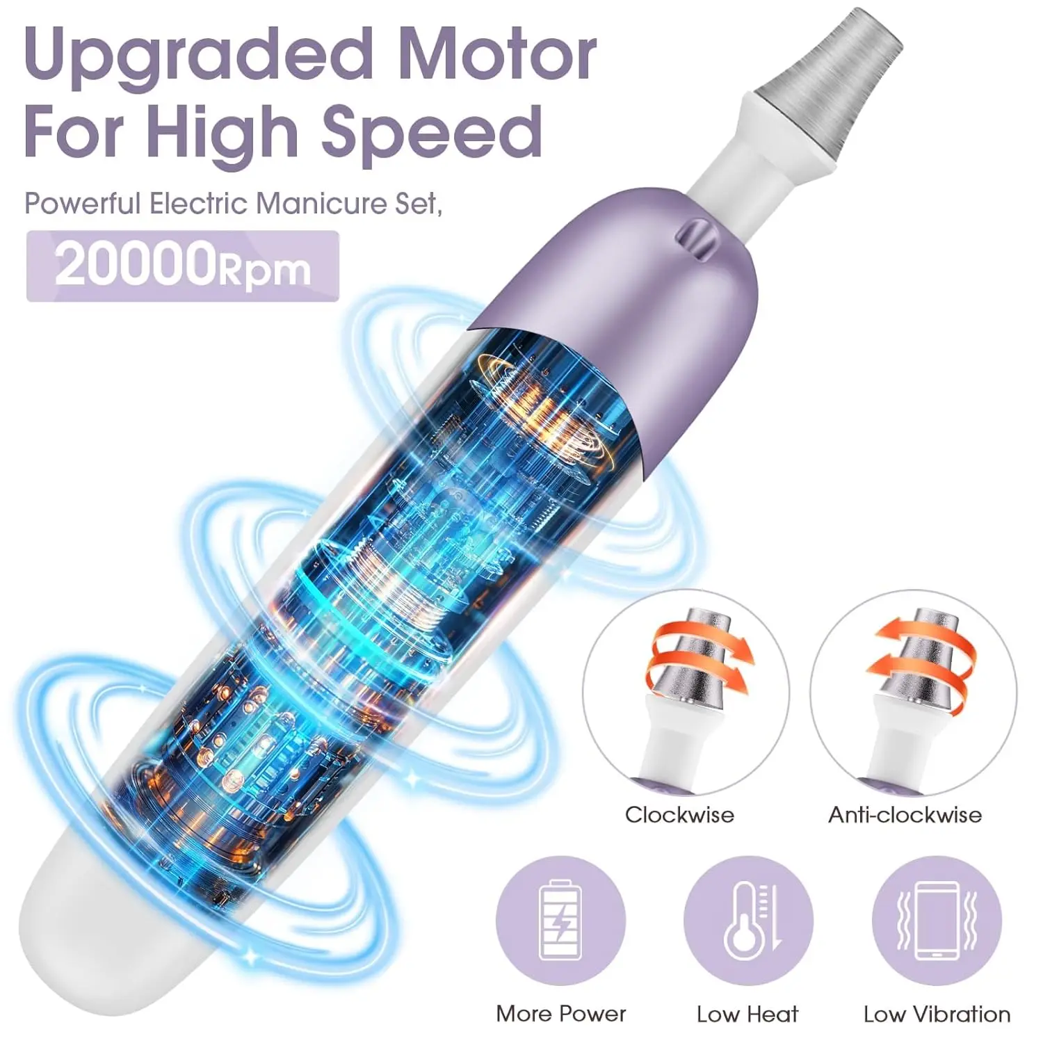 Kit de perceuse à ongles électrique professionnelle, ensemble de limes à ongles rechargeables portables à 10 vitesses pour ongles épais en Gel, cuticules, mains et pieds
