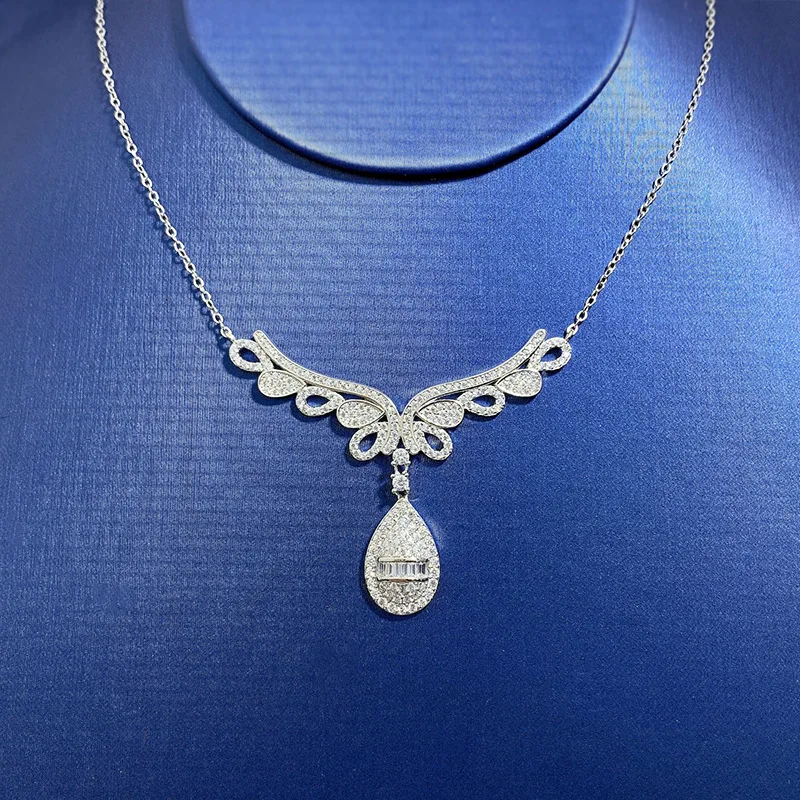 2023 New Fashion Angel Wings High Carbon Diamond Necklace 925 Sterling Silver Collar Chain for Women