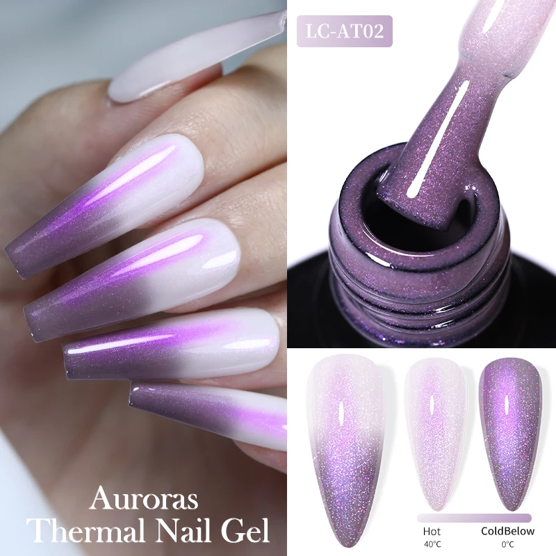 LILYCUTE 7ML Auroras Gel térmico Esmalte de uñas Púrpura Brillo Temperatura Cambio de Color Semi permanente Soak Off UV Nail Art Gel