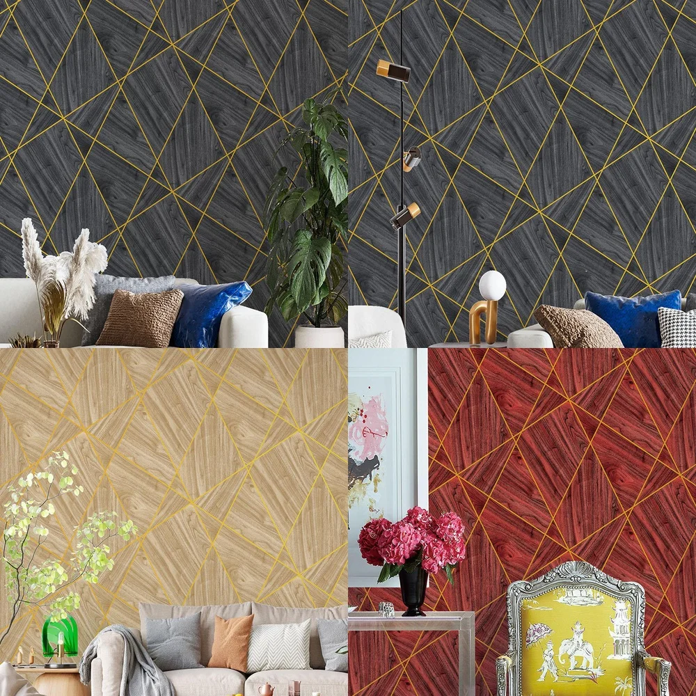 Wholesale PVC 3D Geometric Striped Wood Grain Non Adhesive Wallpaper for Bedroom Hotel Dining Room Living Room Background Wall