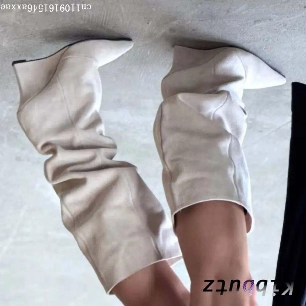 Pointed Toe Knee High Wedge Boots Women Faux Suede Tall Boots Pull-On Ladies Stylish Daily Runway Party Fashion High Heel Boots