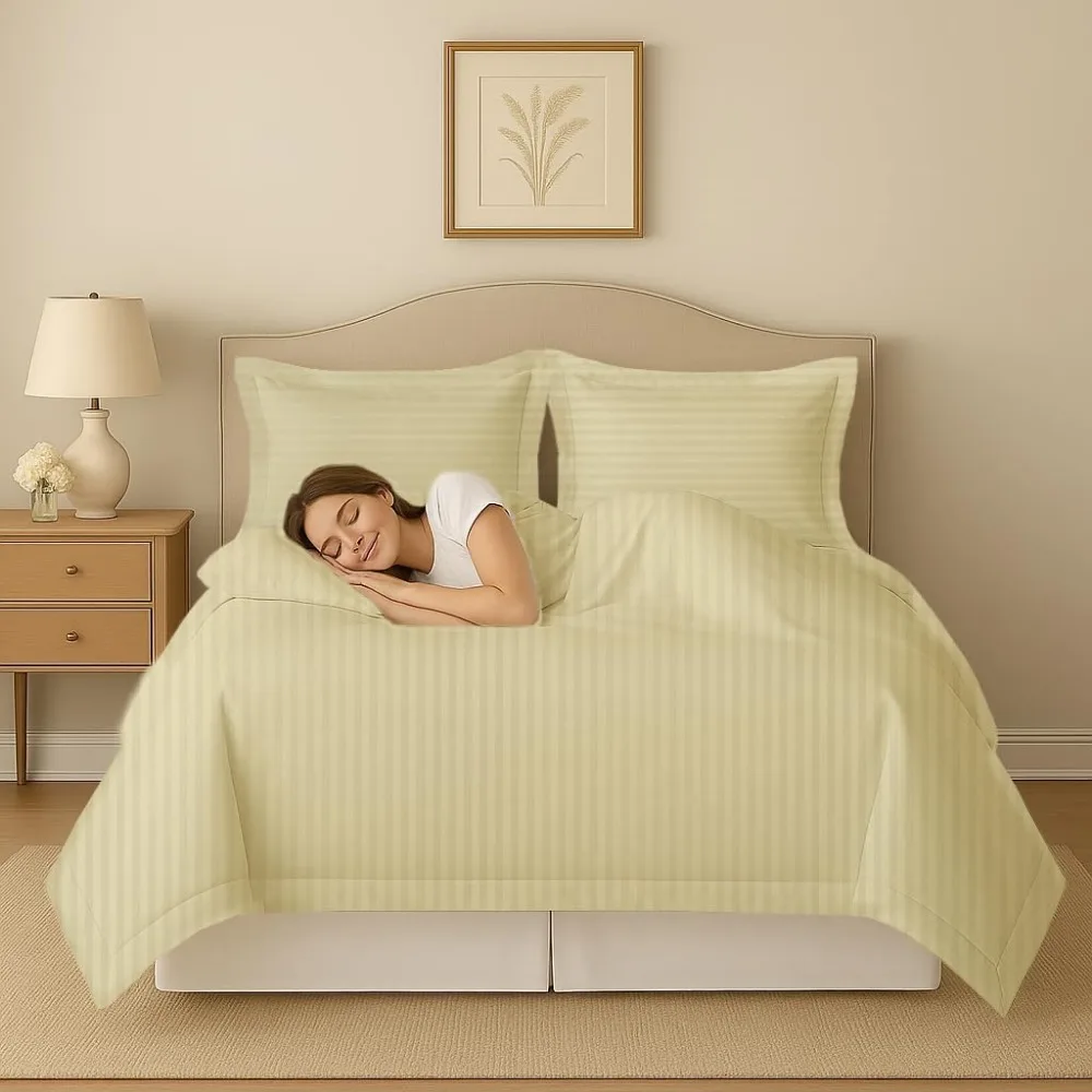 Queensize 100% katoenen gestreepte dekbedovertrekset - Zacht, ademend, 3-delig beddengoed met kussenslopen