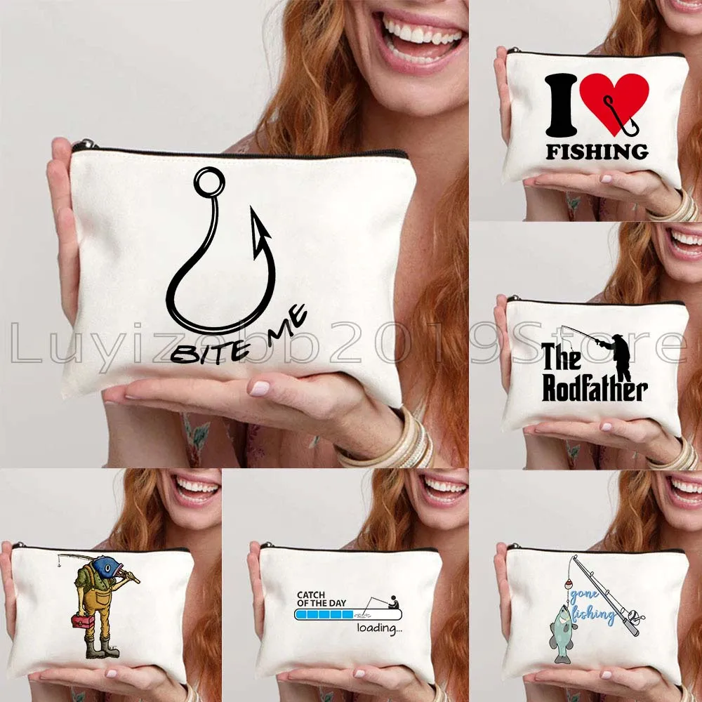 

Рыбий отец любители рыбалки отец рыбак подарки холст косметичка для макияжа туалетная сумка пенал чехол для ключей портмоне для хранения