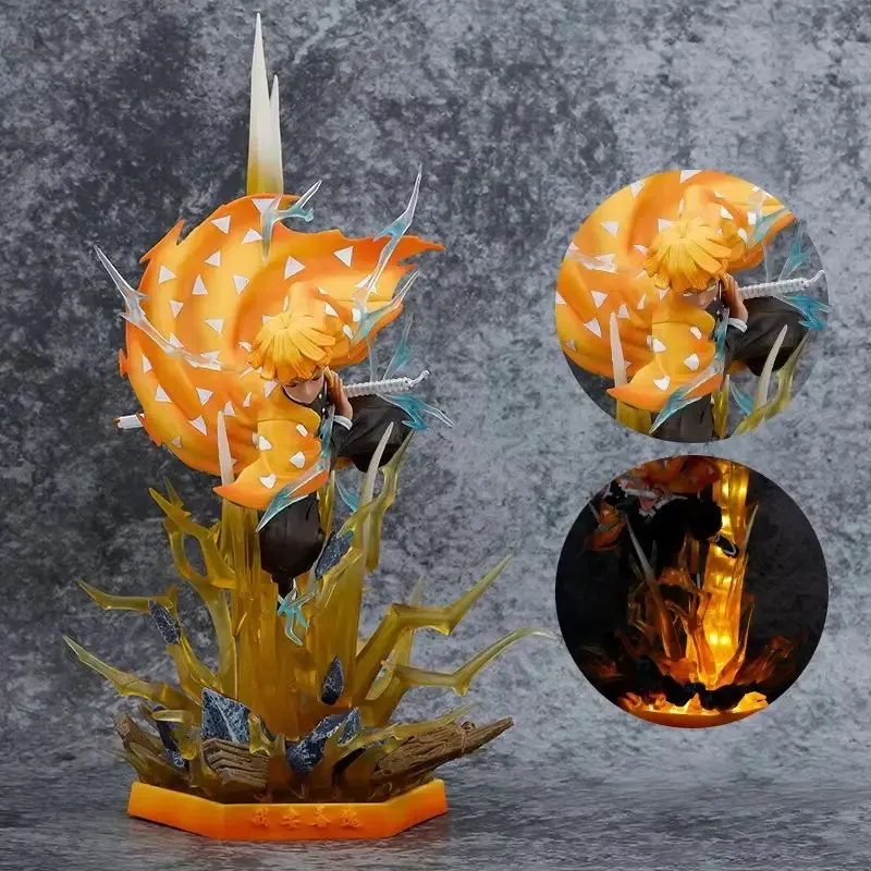 35cm demon slayer figura agatsuma zenitsu cabeças duplas com led anime estátua pvc ação estatueta decoração modelo brinquedos presente de natal