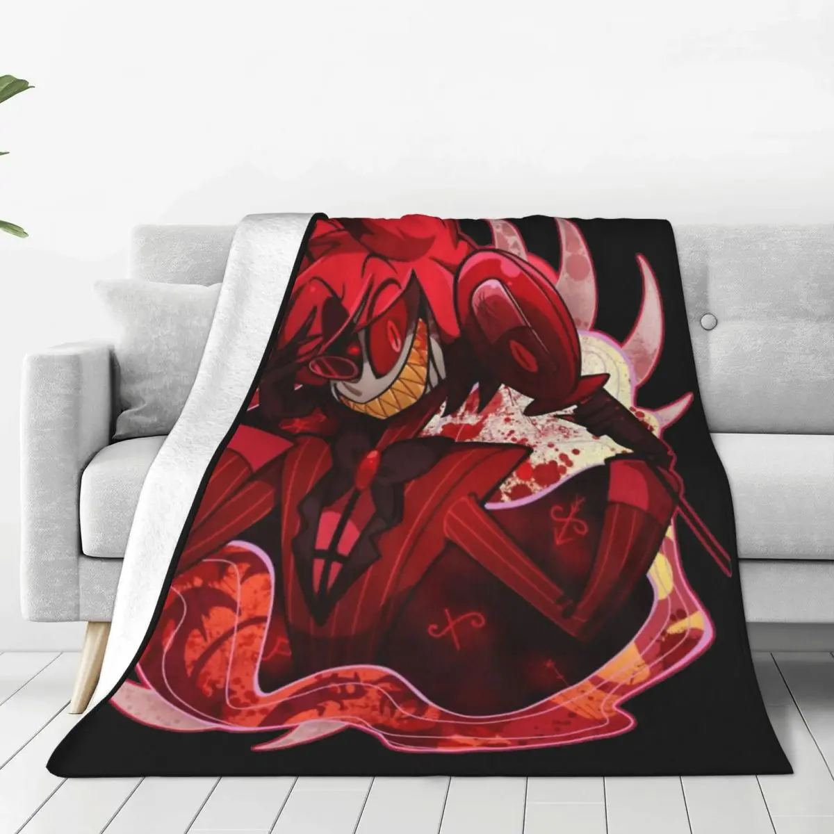 Hazbin Hotels Alastor Flannel Throw Blanket Radio Demon Blankets for Sofa Bedroom Ultra-Soft Plush Thin Quilt